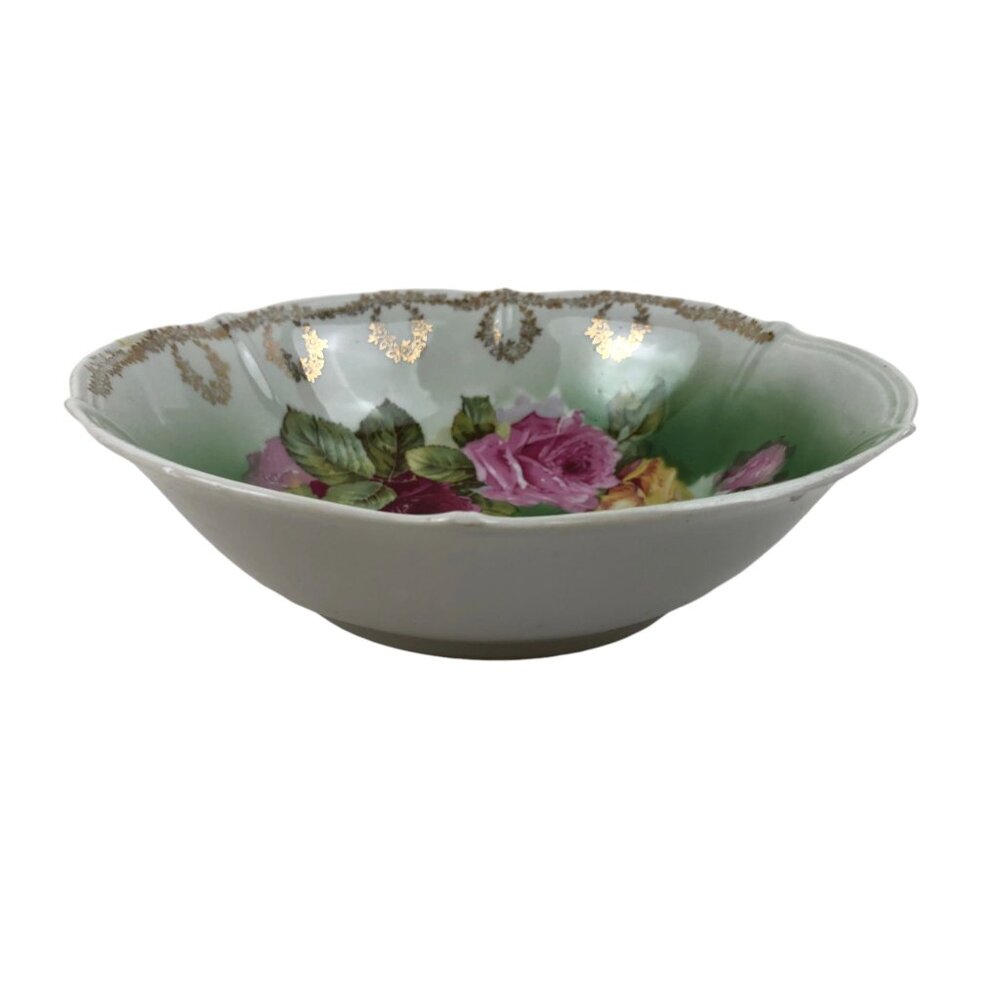 Antique Weimar Germany Porcelain Bowl With Floral Pattern & Gold Accents - Picture 6 of 10